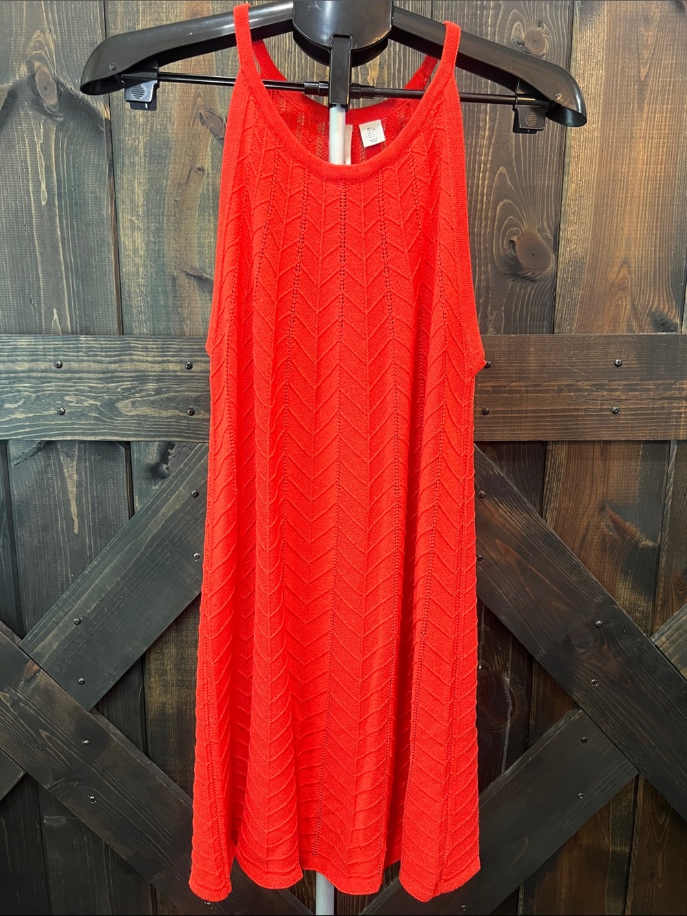 Joie Ribbed Halter Mini Dress L Red Textured Airy Stretch Casual Soft Chevron